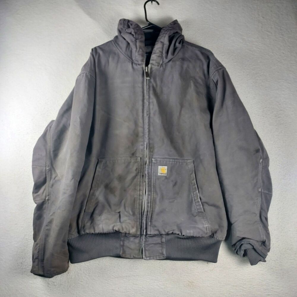 Carhartt J130 Active Jac Mens XL Gray Thinsulate Hooded Duck Canvas Coat